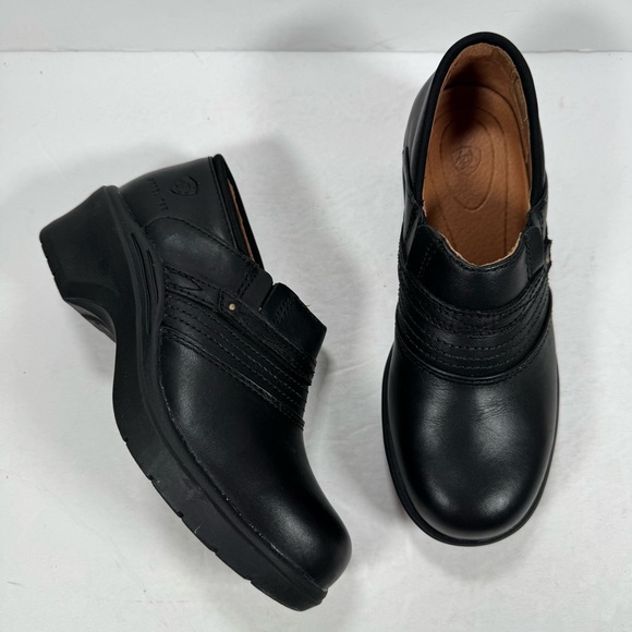 Ariat Black Leather Steel Toe Safety Clog Shoes Women Size 6B - Picture 1 of 12